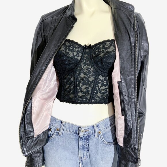 Vintage Y2K Black Leather Biker Jacket by DANIER / Made in Canada / size X-Small - Picture 10 of 16